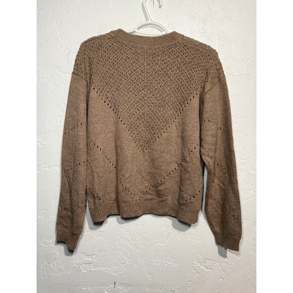 Marine Layer pointelle knit tan cashmere blend crew neck sweater womens small - Picture 6 of 8
